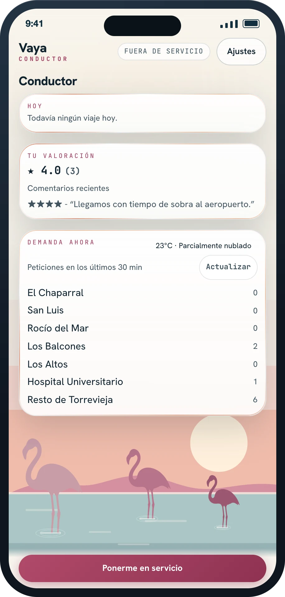 Pantalla del taxista: la valoración de hoy y dónde piden taxi ahora mismo