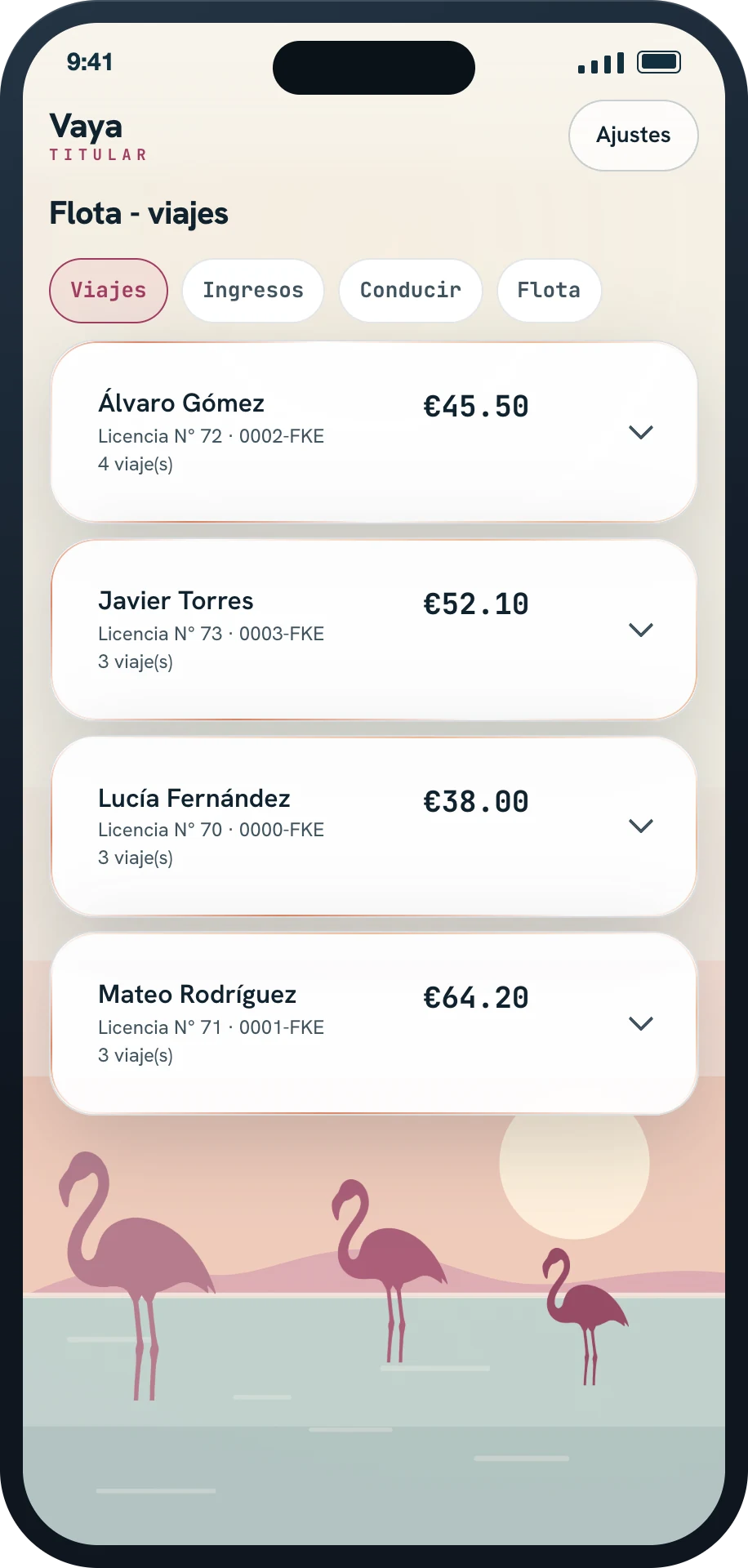 Pantalla del titular en el móvil con los viajes por taxista