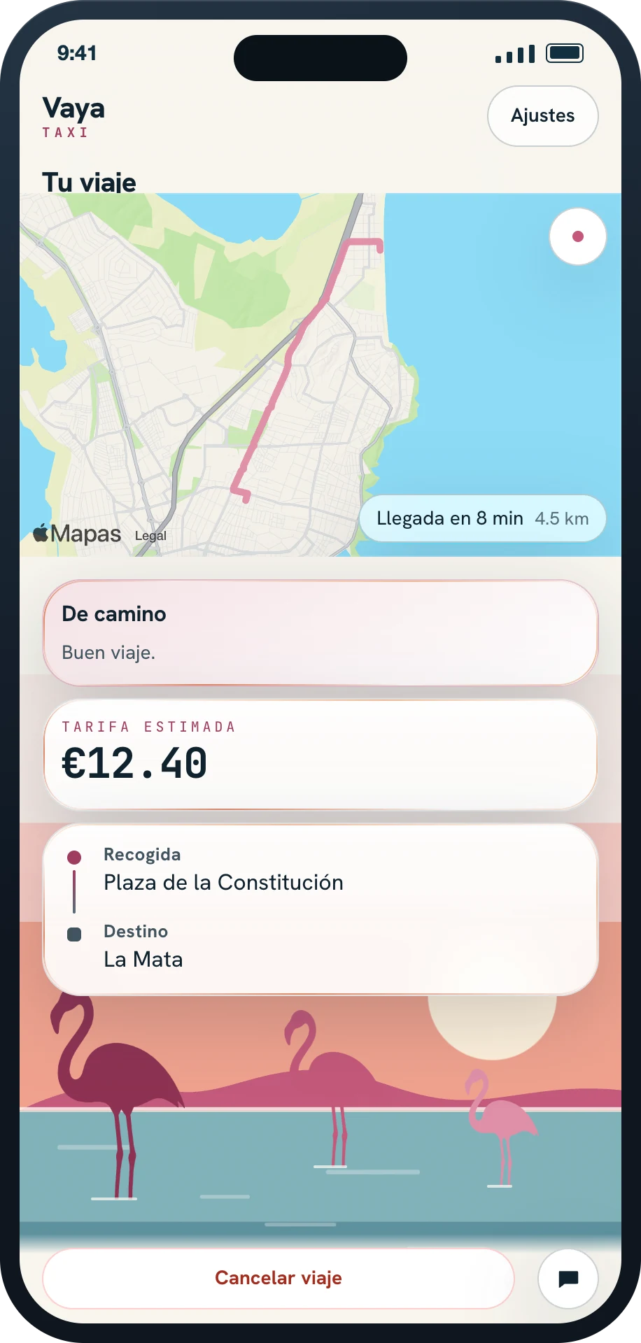 Vaya en el móvil: el viaje en un mapa en directo con un precio estimado de 12,40 €